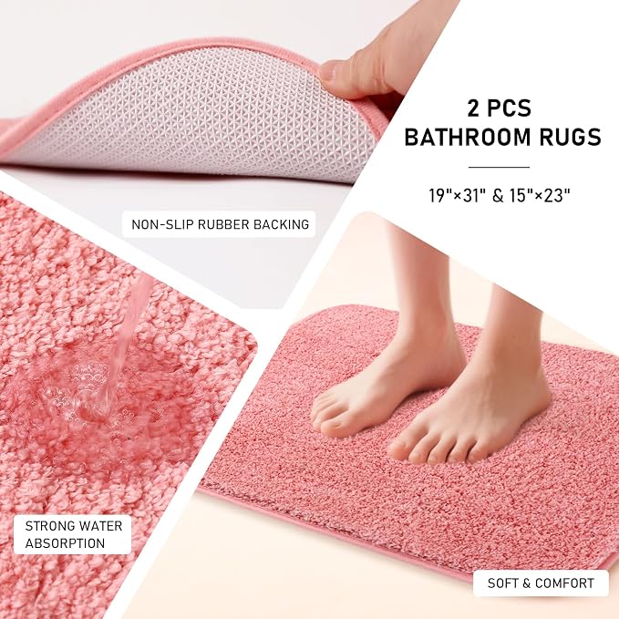 Bathroom Sets with Shower Curtain and Rugs Bathroom Accessories Set Pink - Image 3
