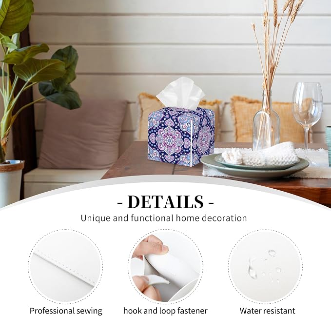 Boho Mandala Flower Tissue Box Cover Square, Indian Paisley Floral Tissue Box - Image 3