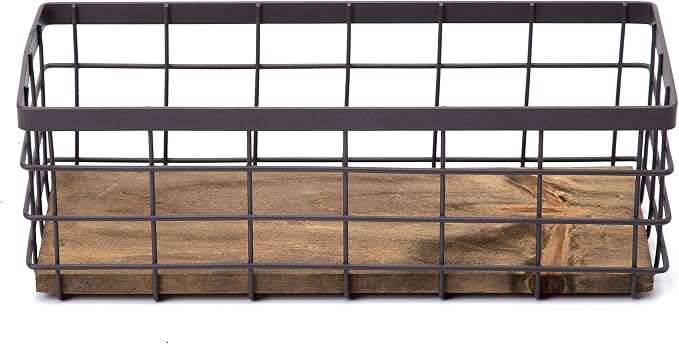 TIEYIPIN Small Metal Wire Storage Basket, Detachable Wood Base Storage - Image 9