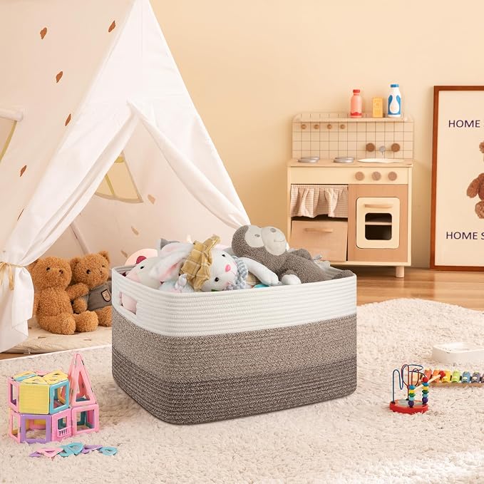 OIAHOMY Large Blanket Basket For Living Room, Rectangle Woven Baskets for - Image 2
