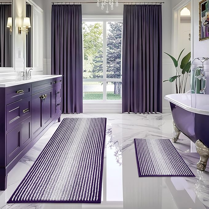 BSICPRO Bathroom Rugs and Mats Sets, 2 Piece Thick Absorbent Chenille Bath Mat by BSICPRO
