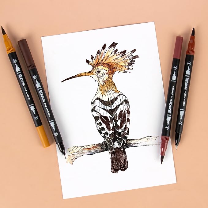 Brown Duo Tip Marker Pens, 12 Pack Fine & Brush Markers - Image 4