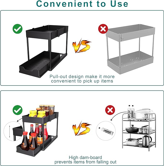 2 Pack Under Sink Organizer, 2 Tier Bathroom Cabinet Organizer - Image 4