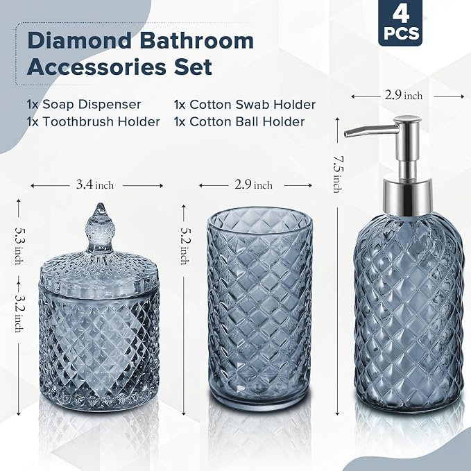 Blue Bathroom Accessories Set, 4 Pack Light Blue Bathroom Decor Accessory Sets - Image 2