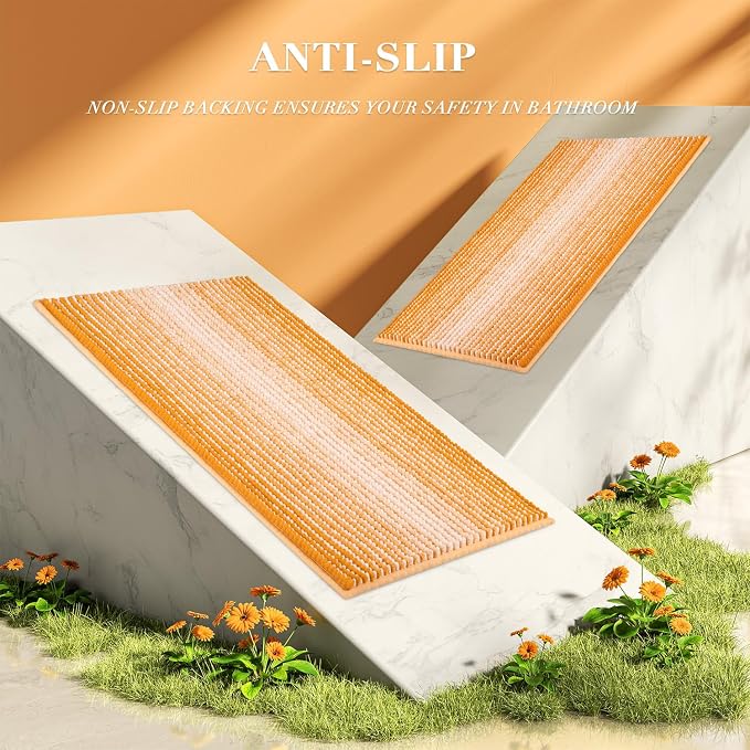 Bathroom Rugs and Mats Sets, 2 Piece Thick Absorbent Chenille Bath Mat Rug Set - Image 5