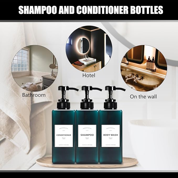 16.9oz Set of 3 Refillable Shower Dispensers, Rectangular, PUMP DISPENSER - Image 7
