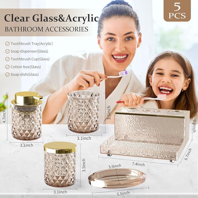 Glass Bathroom Accessories Set 5Pcs Crystal - Image 6