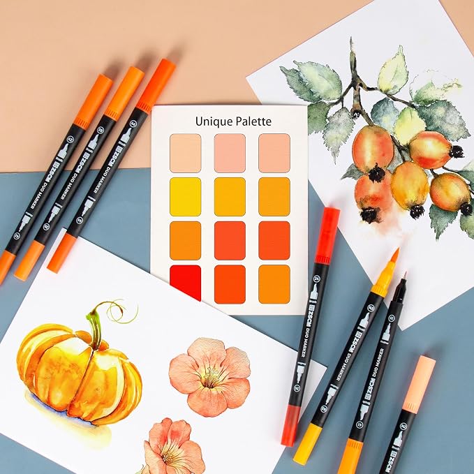 Orange Duo Tip Marker Pens, 12 Pack Fine & Brush Markers - Image 5