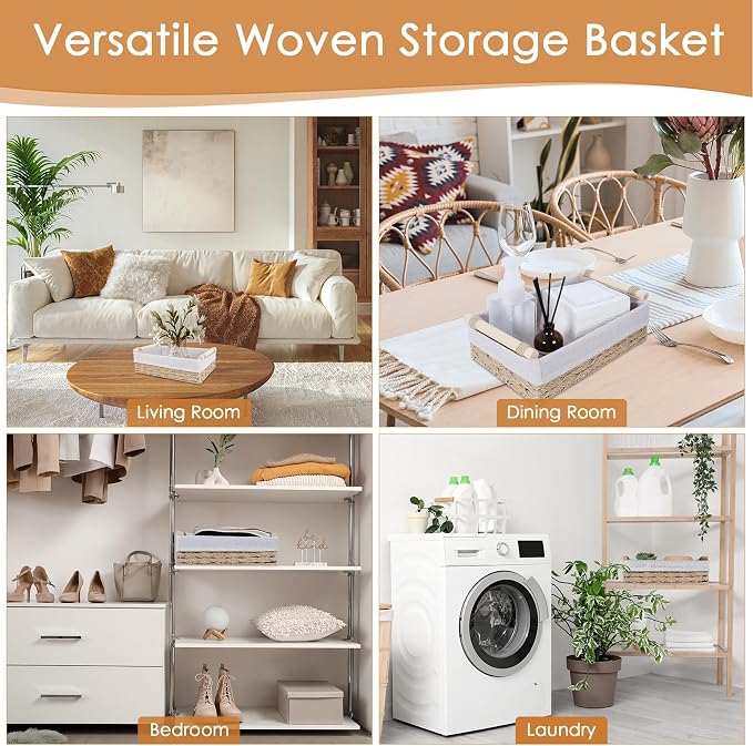Wicker Storage Basket with Wooden Handle – Paper Rope Decorative Toilet Paper - Image 5