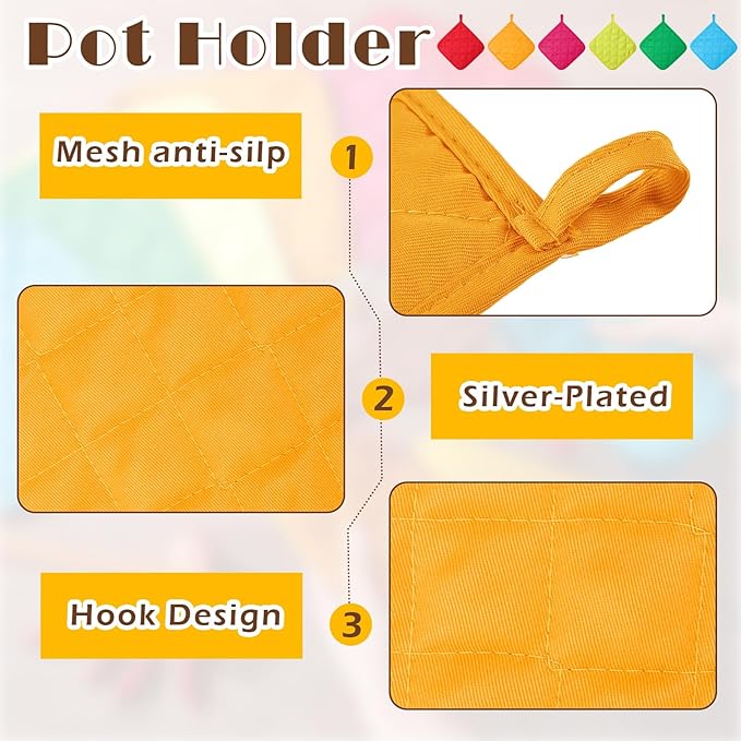Bokon 24 Pcs Pot Holders for Kitchen, Heat Resistant Cotton Hot Pad Oven Mitts - Image 3