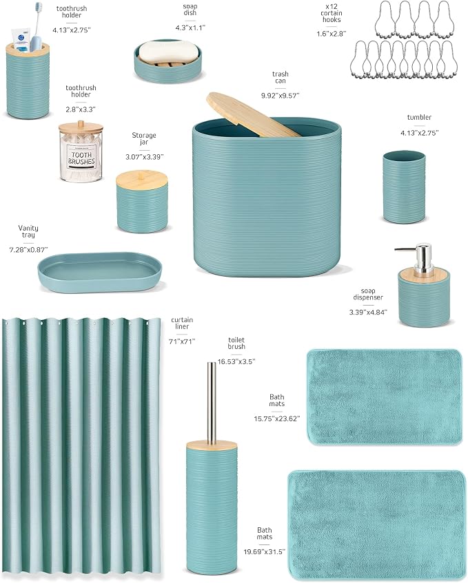IMAVO Blue Bathroom Set, Trash Can, Soap Dispenser, Soap Dish, Toothbrush Holder - Image 4