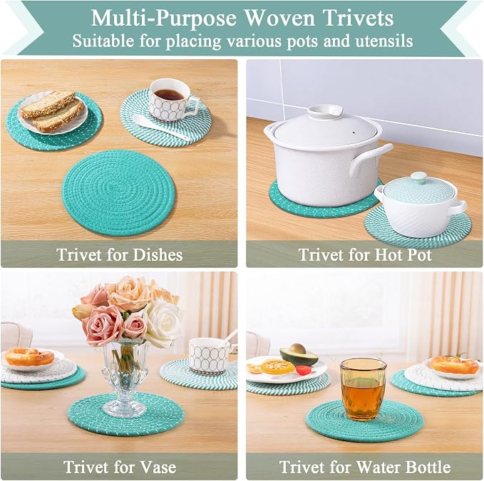 SHACOS 8 Inches Trivets for Hot Dishes, 4 Pieces Cotton Trivets Mats for Kitchen - Image 7