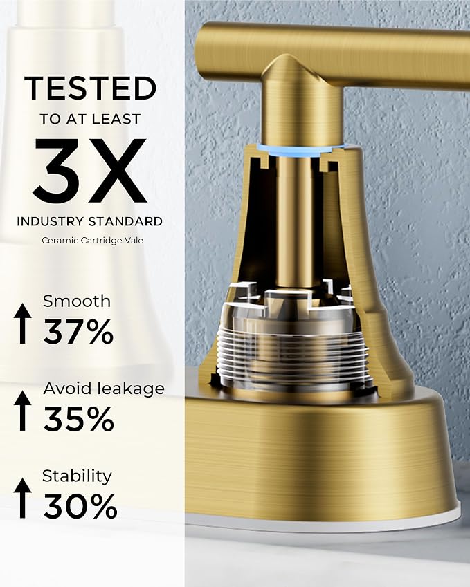FORIOUS Brushed Gold Bathroom Faucets, 4 Inch Centerset Bathroom Sink Faucet 2 - Image 5