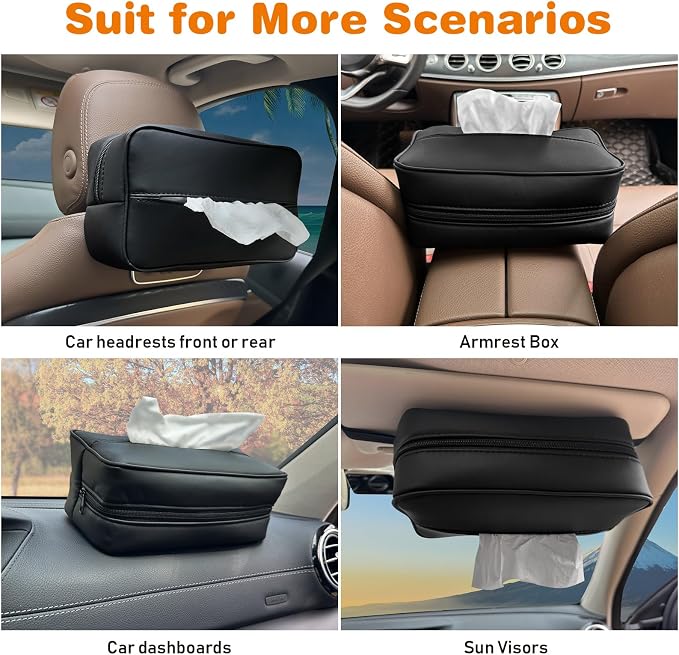 Large Car Tissue Holder for 120 Standard Tissues, Premium PU Leather Tissue - Image 7