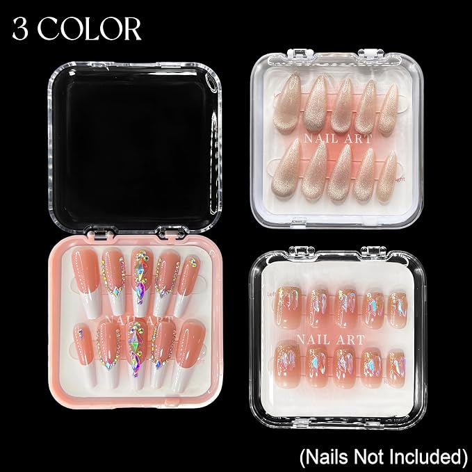 9 Pcs Press On Nail Storage Box in 3 Colors, Acrylic Fake Nail Case - Image 4