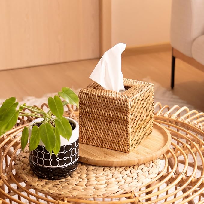 2 Pack Rattan Tissue Box Cover Square, Hand Woven Wicker Tissue Holder - Image 4