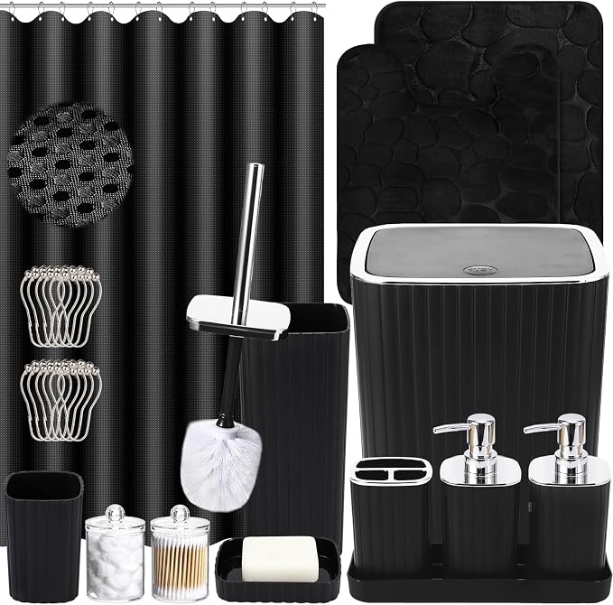 Bathroom Set with Shower Curtain and Rugs- 25PC Bathroom Accessory Set by BetterbathroomwithXLHOME