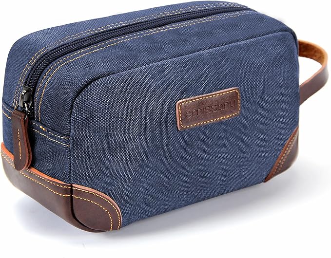 emissary Men's Toiletry Bag, Leather and Canvas Travel Toiletry Bag, Dopp Kit by emissary