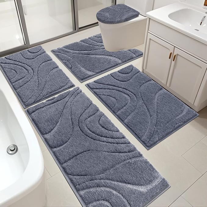 HEBE Bathroom Rugs Sets 5 Piece, Soft Absorbent Microfiber Bath Mat by HEBE