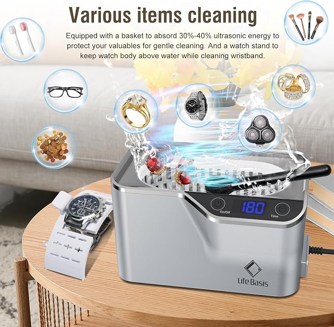 LifeBasis Ultrasonic Cleaner, Professional 45kHz Ultrasonic Jewelry Cleaner 20 - Image 8