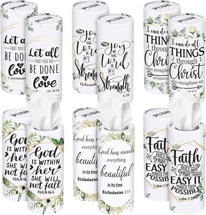 Outus 12 Pcs Greenery Christian Car Tissues Cylinder Holder by Outus