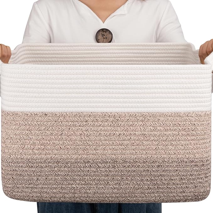 OIAHOMY Cotton Rope Basket, Rectangle Woven Baskets by MasterofSpaceOptimization