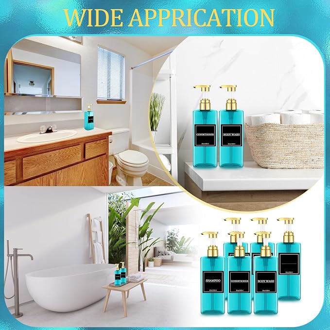 Gejoy 12 Pack Blue Shampoo and Conditioner Dispenser Bottles, 17 Oz/ 500ml - Image 6