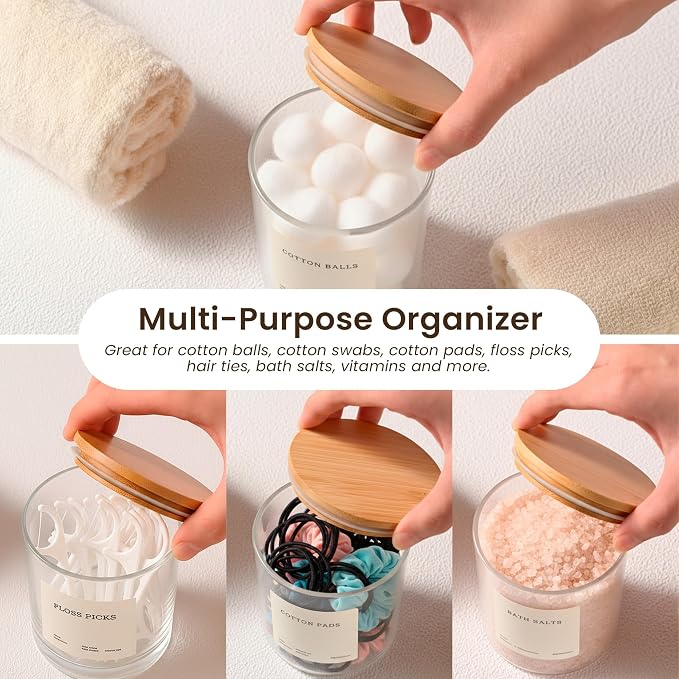 MaisoNovo Qtip Holder Bathroom Set – Airtight Q tip and Cotton Round Holder - Image 4