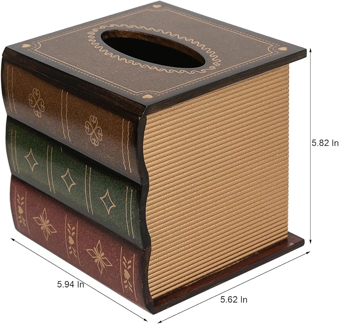 Crafted Classical Retro Wooden Antique Book Tissue Box Cover Square Tissue - Image 4
