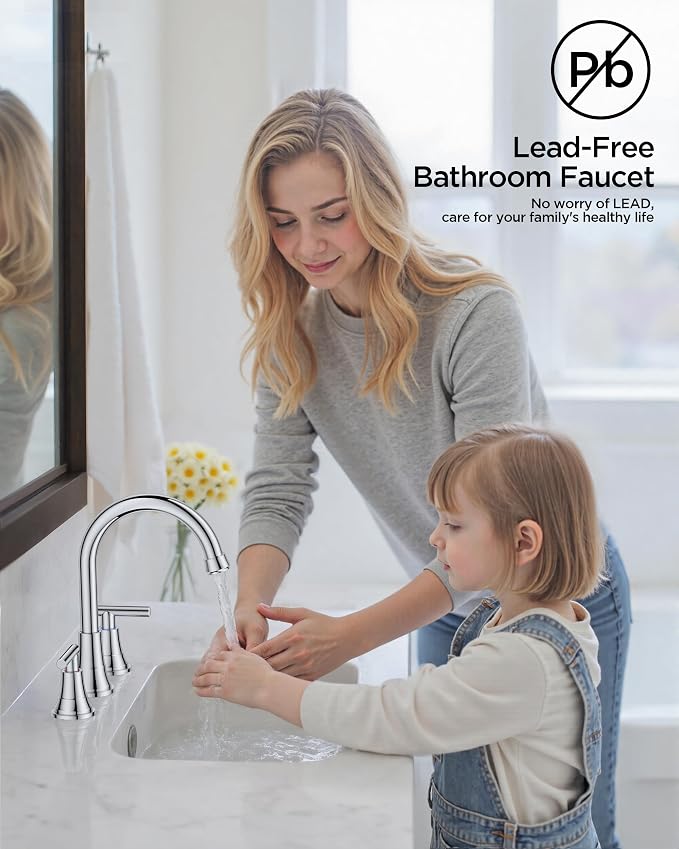 FORIOUS Chrome Bathroom Faucet Vanity 3 Holes, 8 Inch Widespread Polished - Image 8