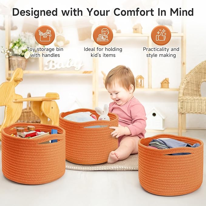 Small Rope Baskets for Storage, Baskets for Gifts Empty, Cute Round Woven Basket - Image 3