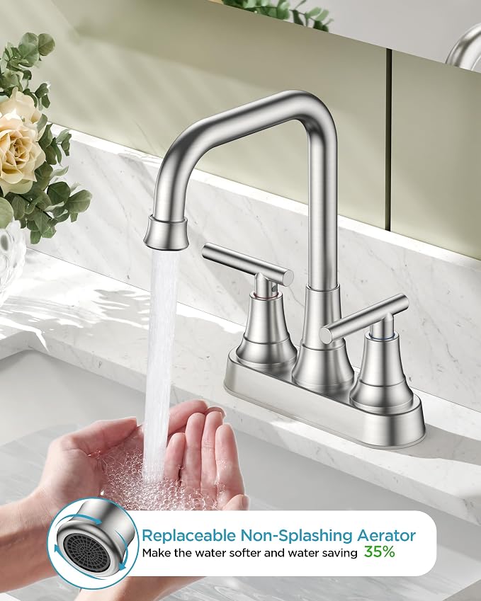 FORIOUS 4 Inch Centerset Bathroom Faucet 3 Hole, 2 Handle Brushed Nickel Faucet - Image 3