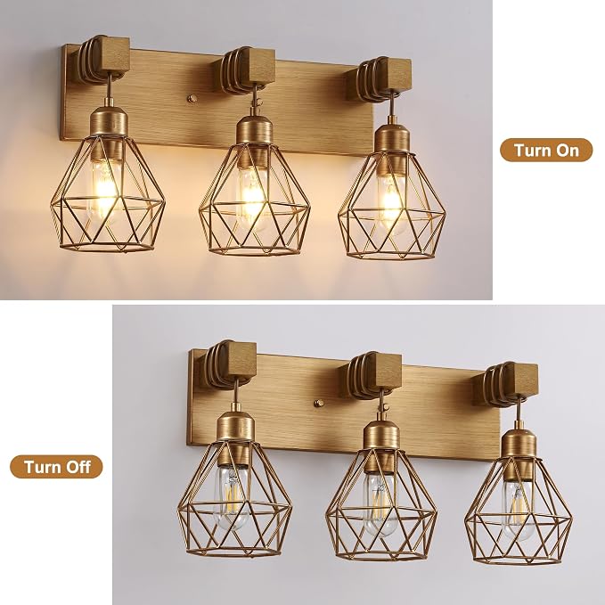 Gold Bathroom Vanity Light Fixtures, 3-Light Gold Bathroom Light Fixtures Over - Image 6
