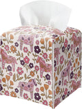 Vintage Floral Horse Tissue Box Cover, Square PU Leather Tissue Holder by BGFMVS