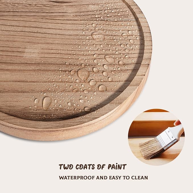 Round Decorative Tray Wood Bathroom Counter Organizer Farmhouse Kitchen Decor - Image 2
