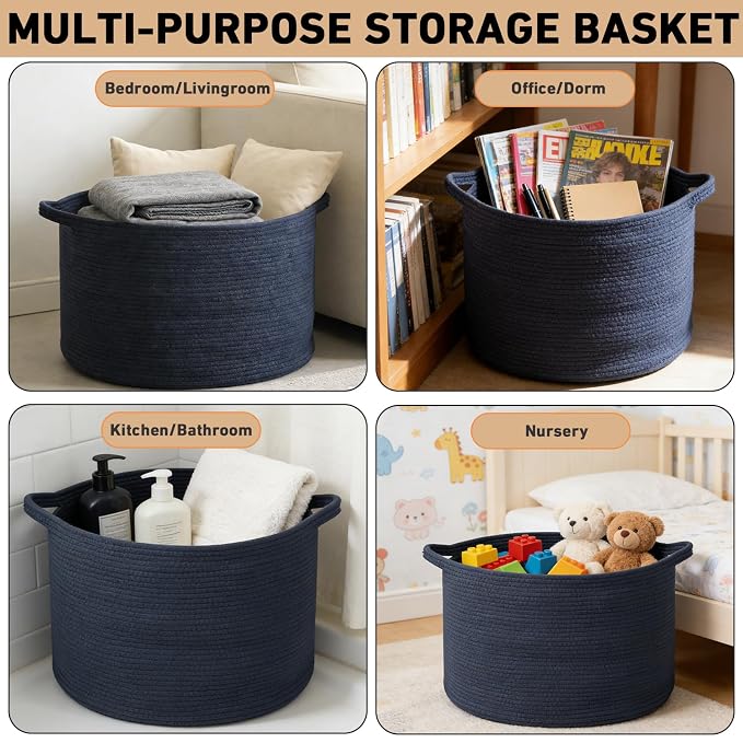 115L Large Blanket Basket, 23.6" L x 23.6" W x 15.7" H Rope Woven Baskets - Image 5