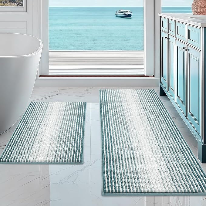 BSICPRO Bathroom Rugs and Mats Sets, 2 Piece Thick Absorbent Chenille Non Slip by BSICPRO