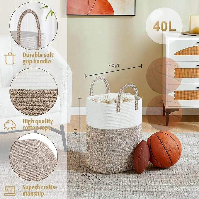Laundry Basket, Woven Cotton Rope Laundry Hamper, Versatile Storage - Image 2