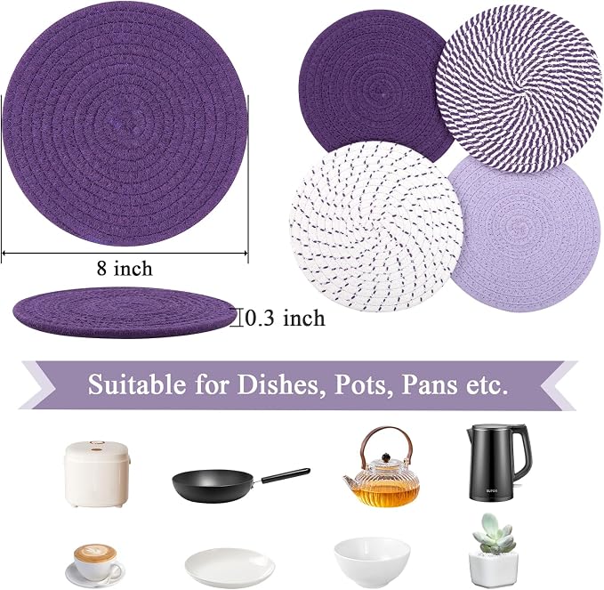 SHACOS 8 Inches Trivets for Hot Dishes, 4 Pieces Cotton Trivets Mats for Kitchen - Image 2