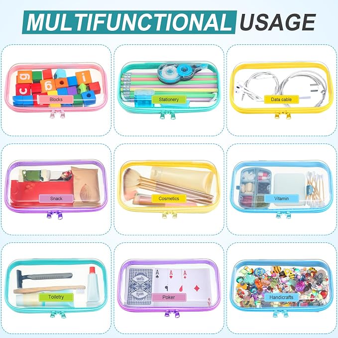 Sanwuta 10 Pcs Hard Zipper Case Clear Hard Pouches Plastic Zipper Pencil Box - Image 7
