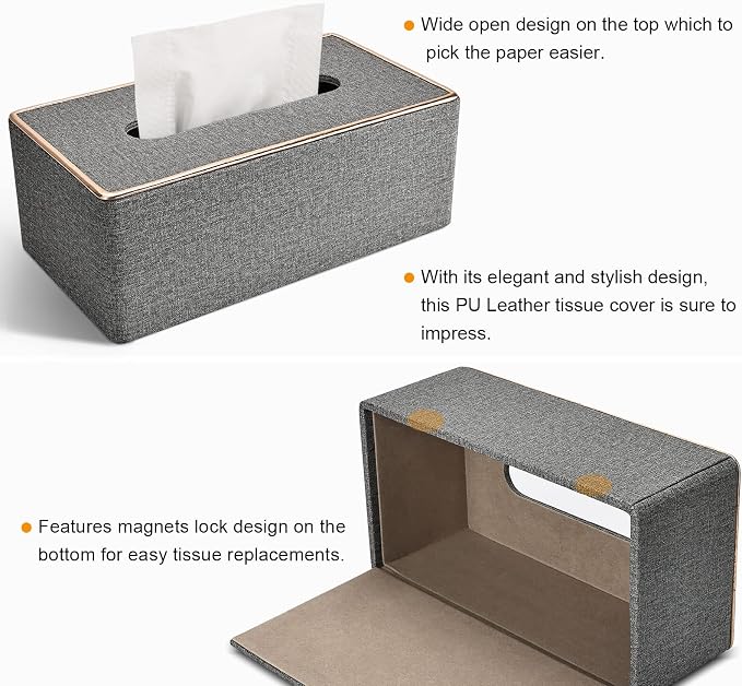 Tissue Box Cover Rectangular, PU Leather Tissue Box Holder - Image 4