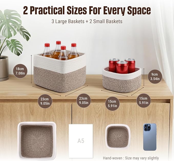 5-Pack Storage Cubes Woven Rope Baskets - Image 2