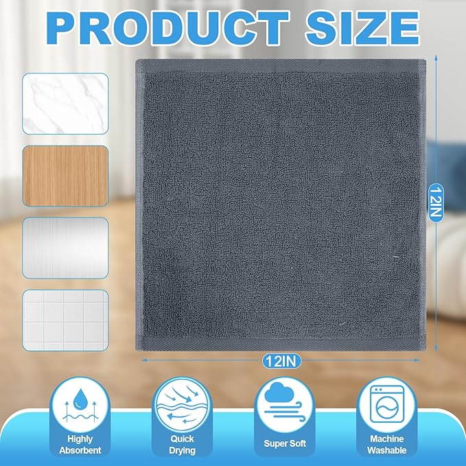 12 Pack 100% Cotton Wash Cloth, 12x12 Inch Highly Absorbent and Soft Feel - Image 3