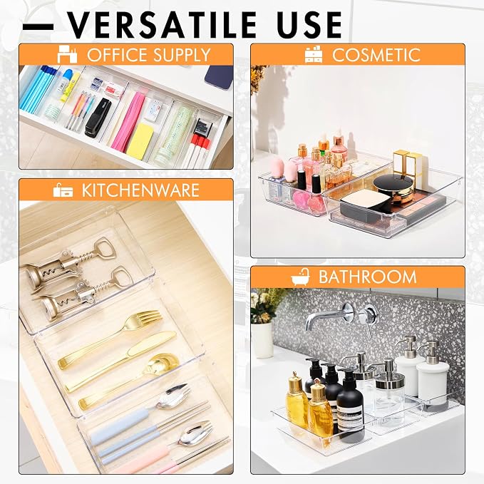 HOUSE DAY Desk Drawer Organizer Bins 6 PCS, 9*6*2" Clear Drawer Organizers - Image 3