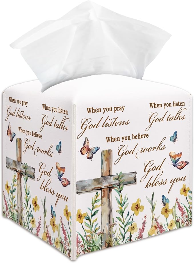 Christian Decorative Tissue Box Cover Square, Floral Napkin Tissue Box Holder by Ogleqoo