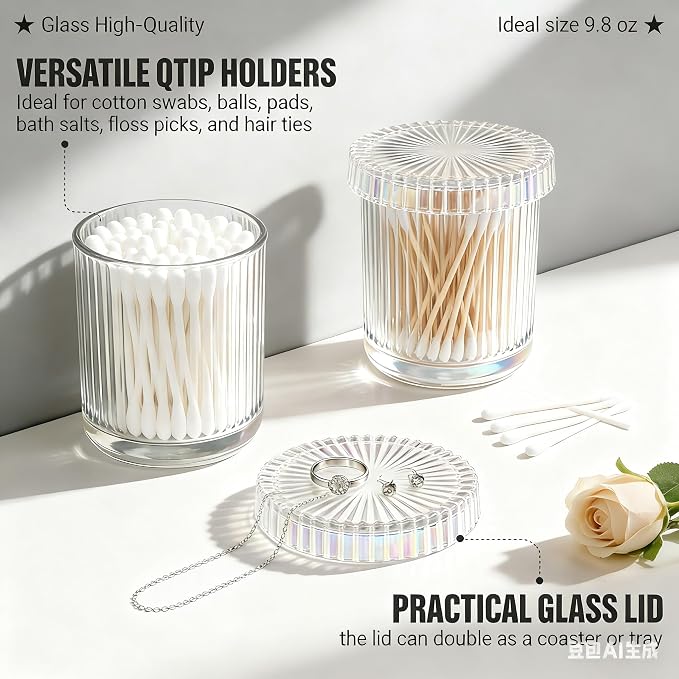 2 Pack Glass Qtip Holder Dispenser Set - Image 4