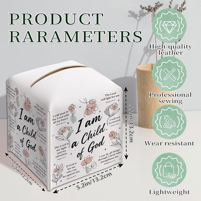 Inspirational Christian Tissue Box Cover Square, Religious Bible Verse Leather - Image 2