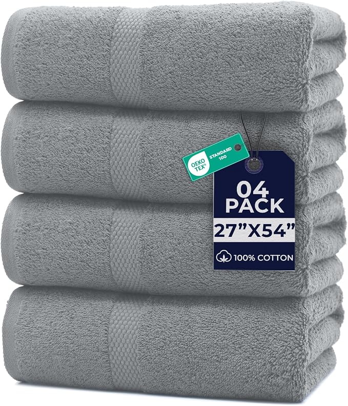 DAN RIVER Bath Towels Set of 4, 27 x 54 Inches, 100% Cotton, Larger & Lighter by DanRiver