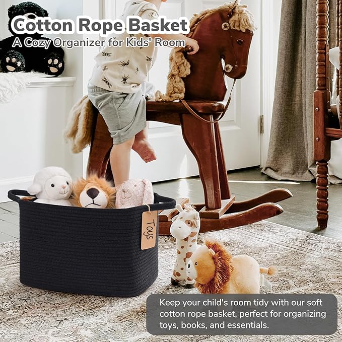 Goodpick Black Storage Basket for Shelves, Woven Baskets for Storage, Toy - Image 2