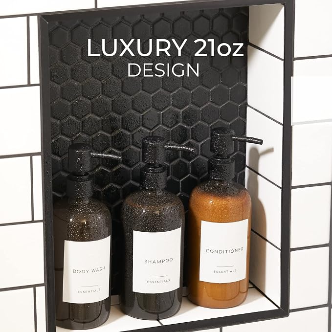 Stylish Shampoo and Conditioner Dispenser Set of 3 - Image 3